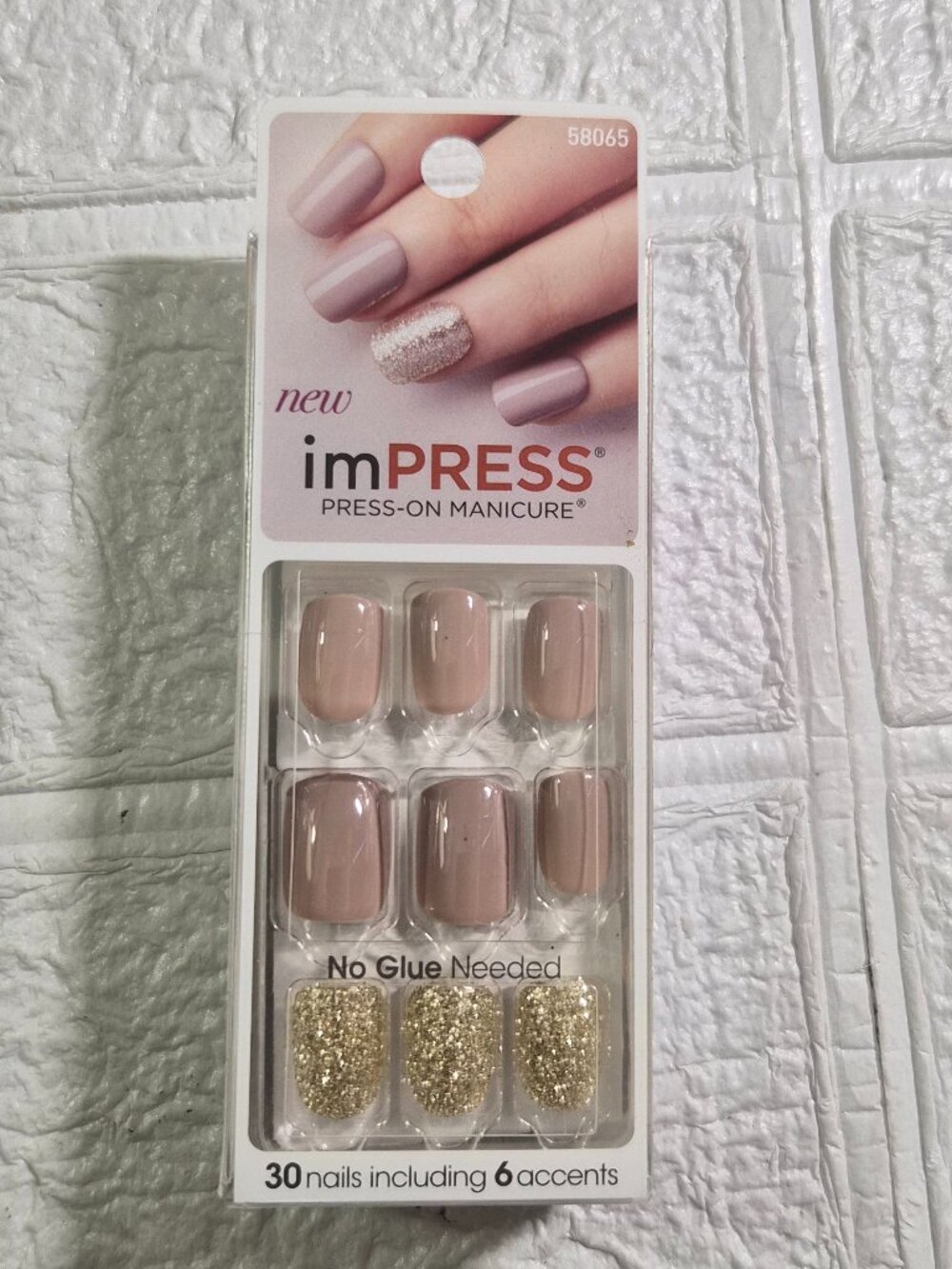 imPRESS Press-On Manicure 30 nails neutral taupe solid Gold Sparkle Holiday